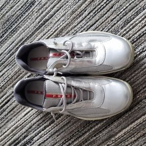 Sliver & Leather Prada Sneakers